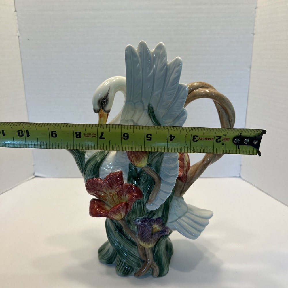 Fitz & Floyd Tulip Swan Pitcher/Carafe/Jug 1 Qt Vintage Hand Painted Ceramic - Picture 10 of 10